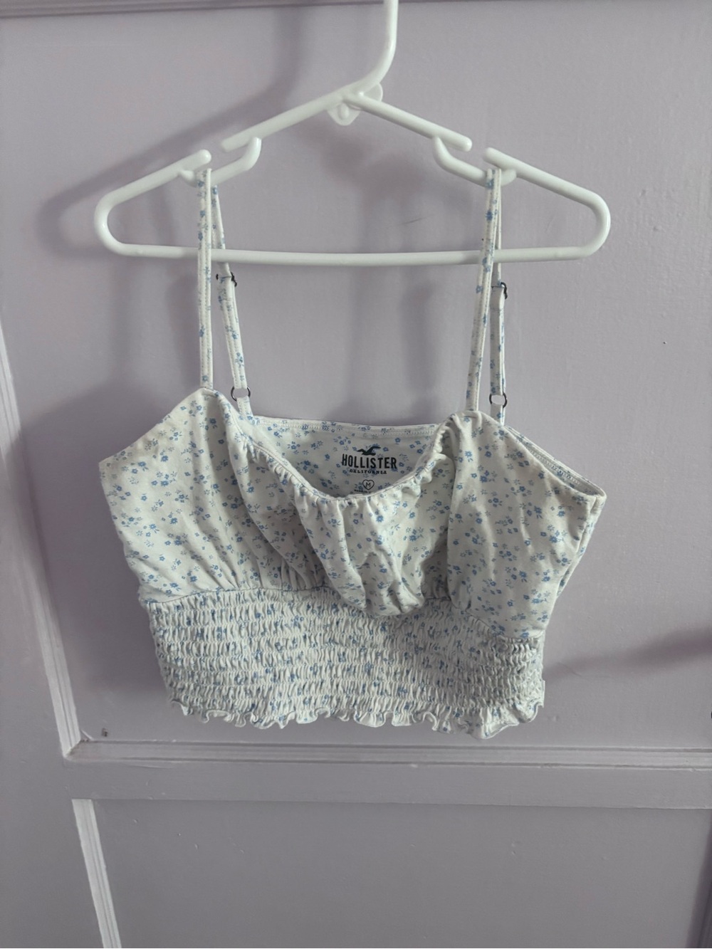 Hollister White Blue Floral Smocked Cami